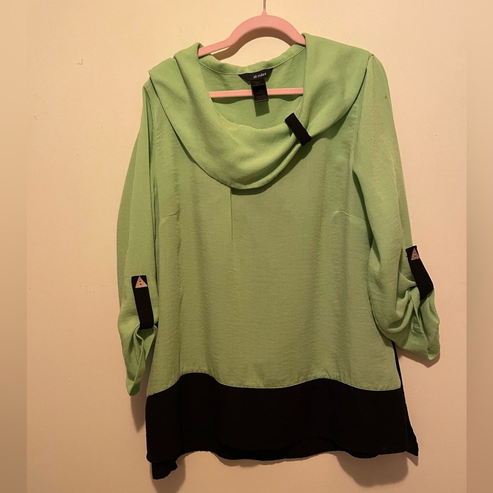 Ali Miles Lime Green and Black Draped Tunic Top